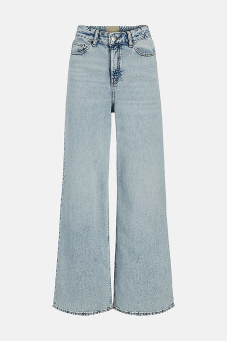 Lichtblauwe denim wide-fit jeans van JJXX, met hoge taille, knoop- en ritssluiting en een lichte wassing.