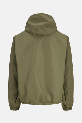 Manteau court vert de ORIGINALS BY JACK & JONES, avec capuchon, vu par derrière.