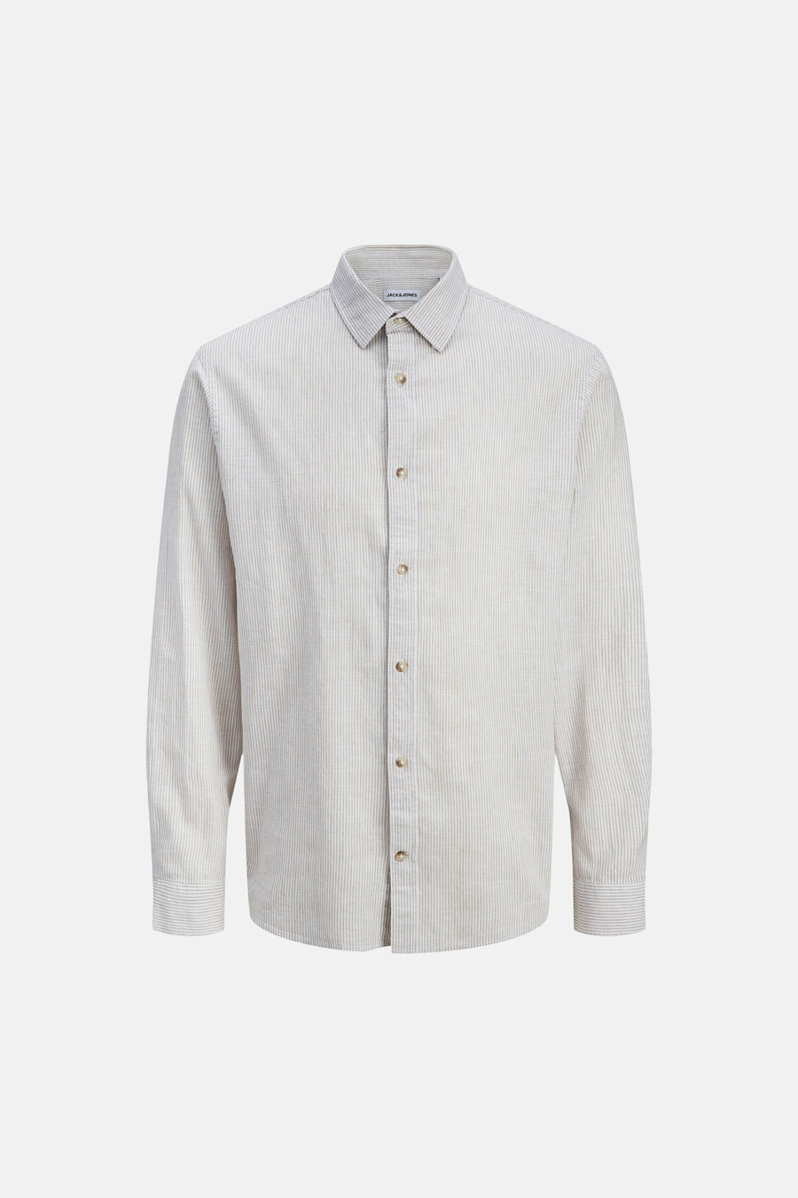Beige overhemd van PREMIUM by JACK & JONES met lange mouwen en een subtiel gestreept patroon.