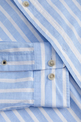 Blauw gestreept overhemd met lange mouwen van ORIGINALS BY JACK & JONES, met knoopsluiting en manchetten.