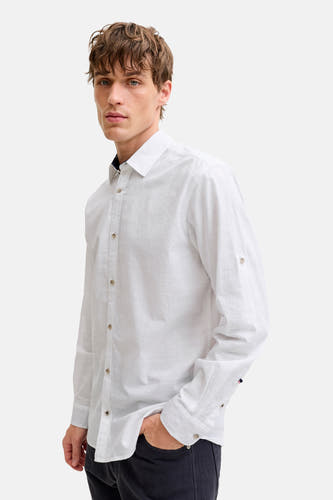 Wit overhemd met lange mouwen van PREMIUM by JACK & JONES, met knoopsluiting en opgerolde mouwen.