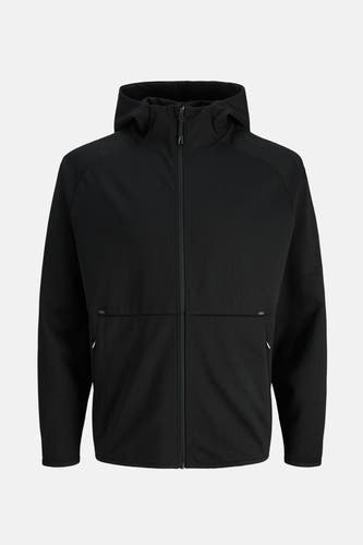 Zwarte sweater (gilet) van CORE BY JACK & JONES met capuchon en ritssluiting vooraan.