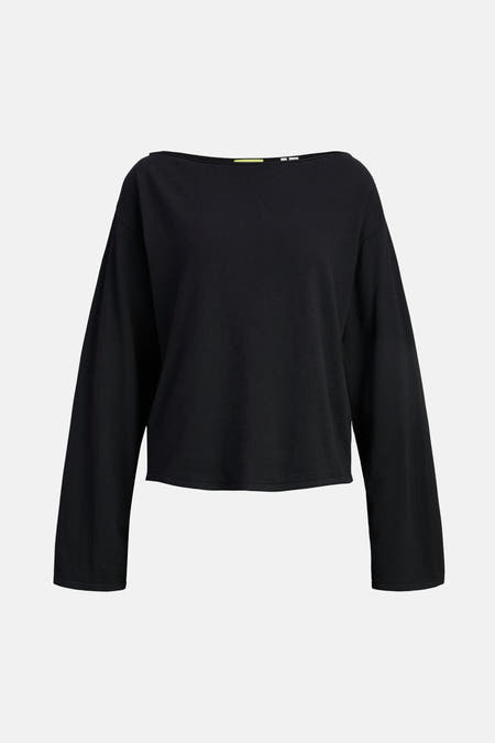 Zwarte trui met offshoulder halslijn van JJXX, met lange mouwen en een effen design.