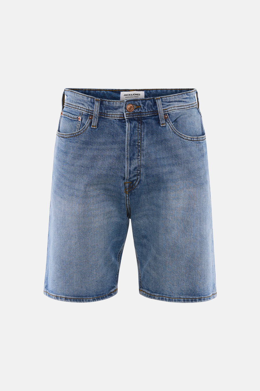 Midblauwe denim jeansshort van JACK & JONES JEANS INTELLIGENCE met knoopsluiting en voorzakken.