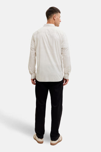 Beige overhemd met lange mouwen van PREMIUM by JACK & JONES, met een subtiel stippenpatroon, achterkant.