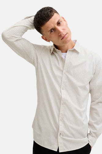 Beige overhemd met lange mouwen van PREMIUM by JACK & JONES, met een subtiel patroon.