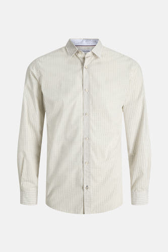 Beige overhemd met lange mouwen van PREMIUM by JACK & JONES, met een subtiele all-over print.