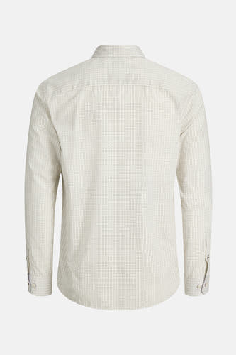 Beige overhemd met lange mouwen van PREMIUM by JACK & JONES, met een subtiel patroon, gezien vanaf de achterkant.
