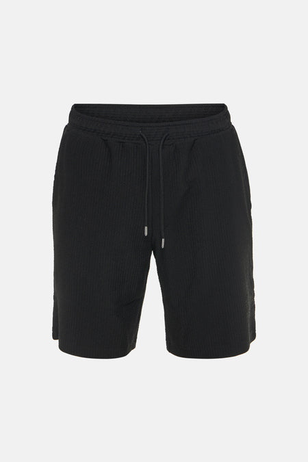 Zwarte katoenen shorts met geribde textuur van JACK & JONES JEANS INTELLIGENCE, voorzien van trekkoord en elastische taille, front view