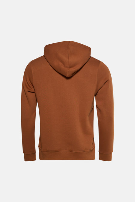Bruine sweater met kap van ORIGINALS BY JACK & JONES, achterkant weergegeven, effen kleur en lange mouwen.