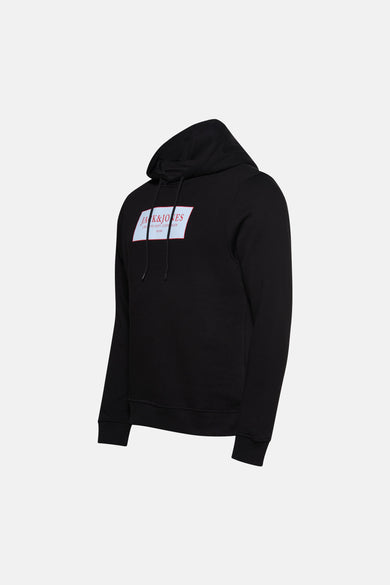 Sweatshirt noir à capuche de ORIGINALS BY JACK & JONES, avec logo sur la poitrine.