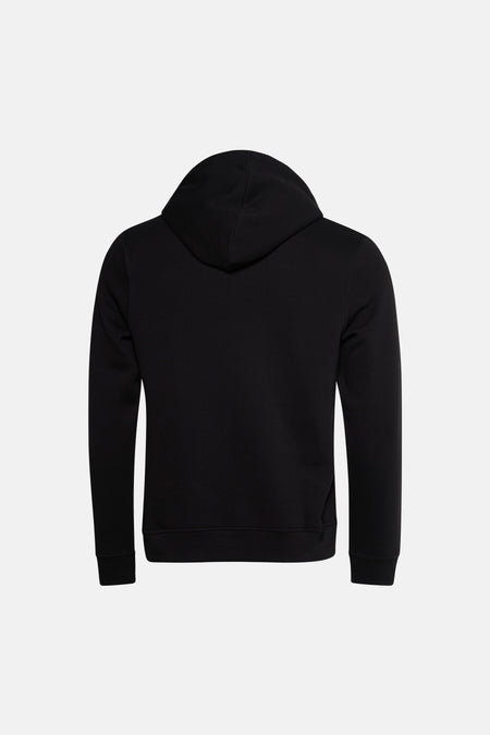 Zwarte sweater met kap van ORIGINALS BY JACK & JONES, achterkant weergegeven, effen kleur en lange mouwen.