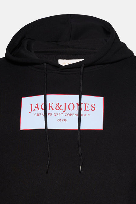 Zwarte sweater met kap van ORIGINALS BY JACK & JONES, met een grafische print op de borst.