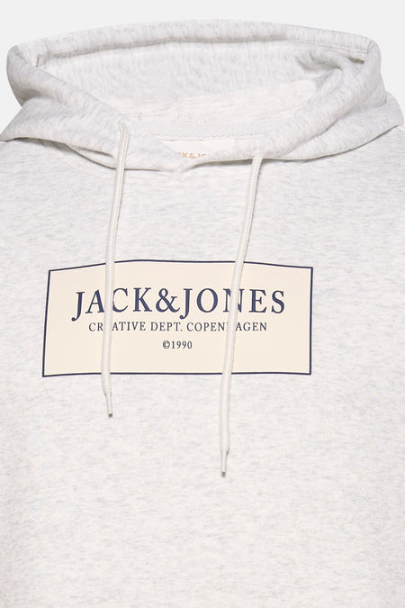 Witte sweater met kap van ORIGINALS BY JACK & JONES, met trekkoord en logo op de borst.