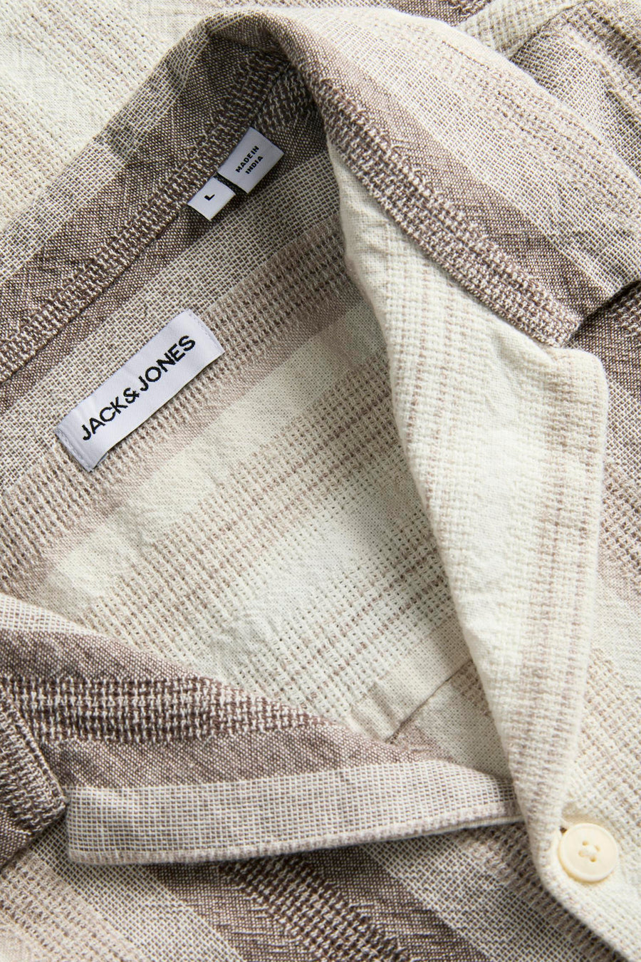 Beige overhemd van ORIGINALS BY JACK & JONES, met een gestreept patroon en een opvallende kraagdetail.
