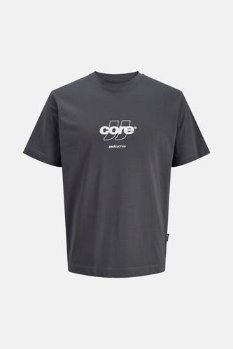 Grijs T-shirt met korte mouwen van CORE BY JACK & JONES, met een wit logo op de borst.