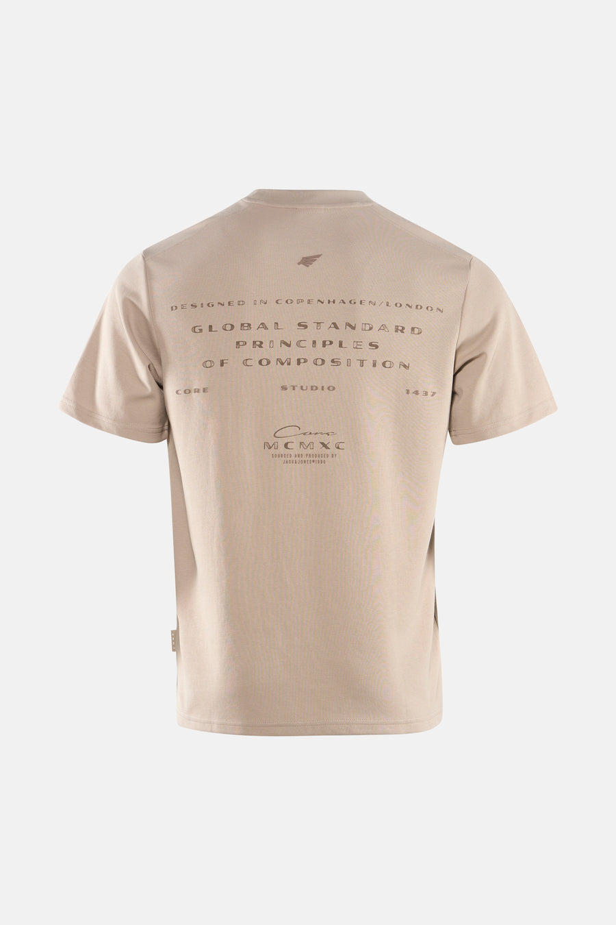Beige T-shirt met korte mouwen van CORE by JACK & JONES, met tekstprint op de achterkant.