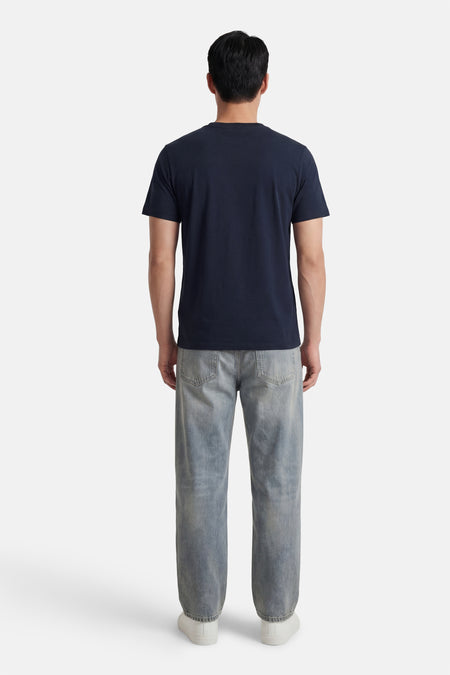 Blauw T-shirt met korte mouwen van CORE BY JACK & JONES, gezien van achteren, met een effen design.