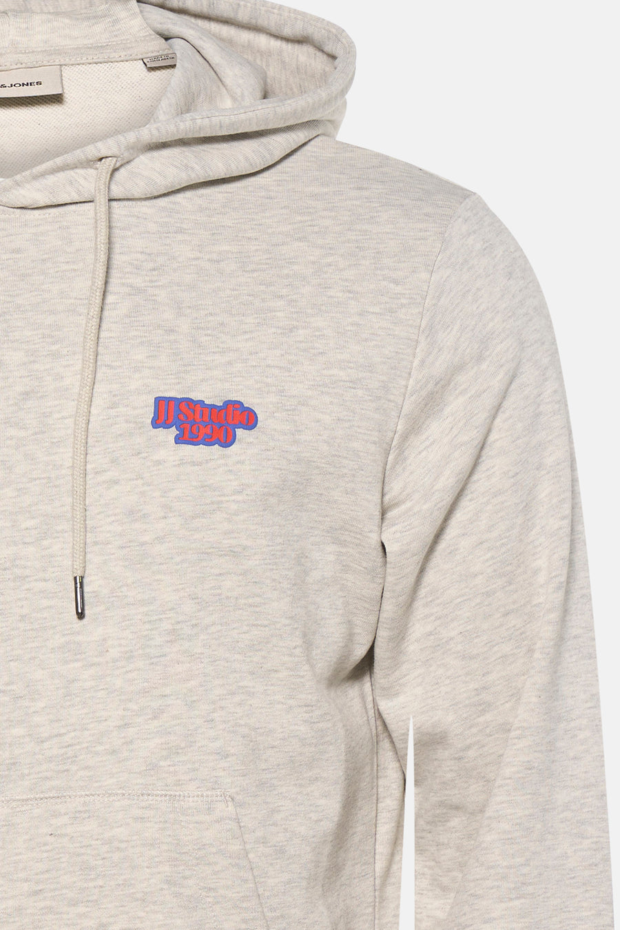 Sweat à capuche gris de CORE by JACK & JONES, avec cordon de serrage et petit imprimé sur la poitrine.