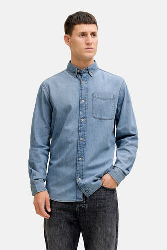 Jeanshemd van lichtblauw denim van ORIGINALS BY JACK & JONES, met lange mouwen en een borstzak.