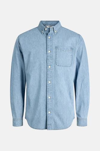 Jeanshemd van lichtblauw denim van ORIGINALS BY JACK & JONES met lange mouwen en een borstzak.