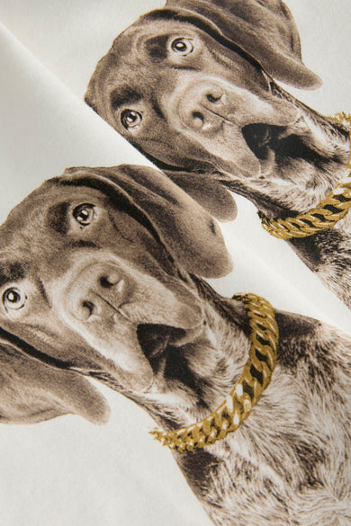 Wit T-shirt met korte mouwen van JJXX, met een print van twee honden met gouden kettingen.
