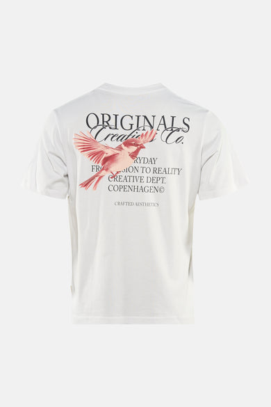 Wit T-shirt met korte mouwen van ORIGINALS BY JACK & JONES, met print van een vogel en tekst op de rug.