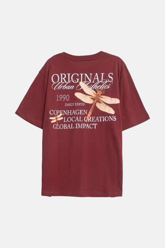 Rood T-shirt met korte mouwen van ORIGINALS BY JACK & JONES, met opdruk van een libel en tekst.