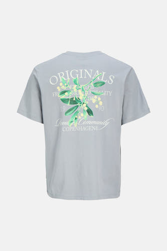 T-shirt bleu à manches courtes de ORIGINALS BY JACK & JONES, avec un motif floral au dos.