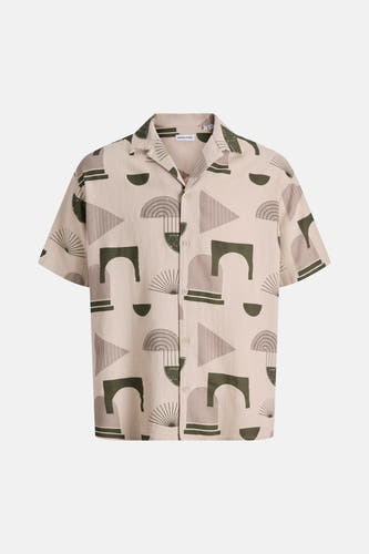 Chemise multicolore à manches courtes de PREMIUM by JACK & JONES, avec motif géométrique dans des tons marron et beige.
