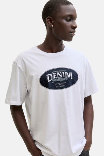 Wit T-shirt met korte mouwen van ORIGINALS BY JACK & JONES, met een donkerblauwe ovale print op de borst.