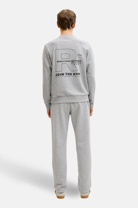 Grijze sweater met ronde hals van JJREBEL, met een grote print op de rug en lange mouwen.