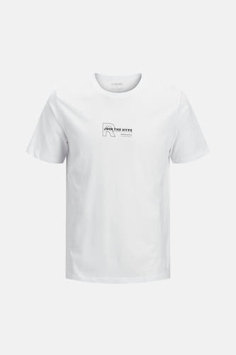 T-shirt blanc à manches courtes JJREBEL, avec un imprimé sur la poitrine.