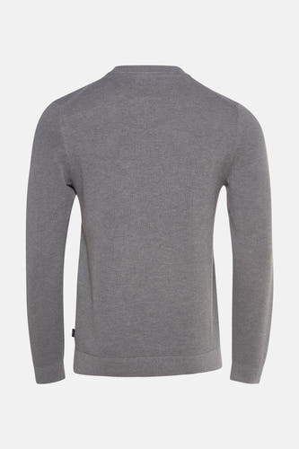 Grijze trui met ronde hals van PREMIUM by JACK & JONES, effen gebreid aan de achterkant.
