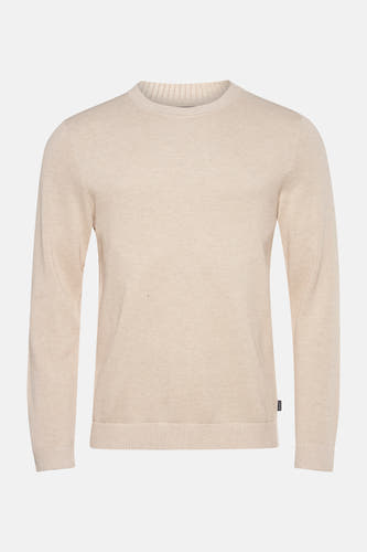 Beige trui met ronde hals van PREMIUM by JACK & JONES, fijn gebreide textuur en lange mouwen.
