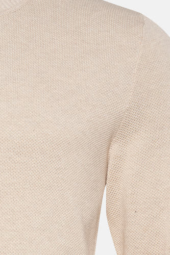 Beige trui met ronde hals van PREMIUM by JACK & JONES, fijne gebreide textuur.
