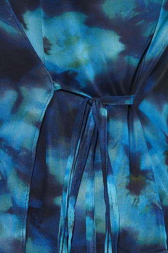 Blauw T-shirt van JJXX met een tie-dye patroon en een gestrikte tailleband.