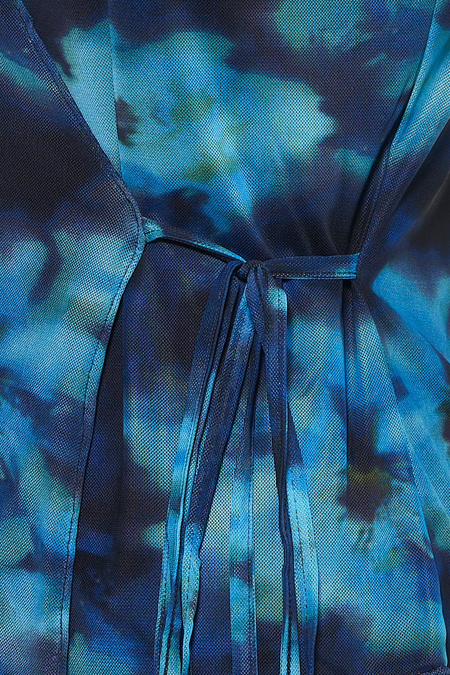 Blauw T-shirt van JJXX met een tie-dye patroon en een gestrikte tailleband.