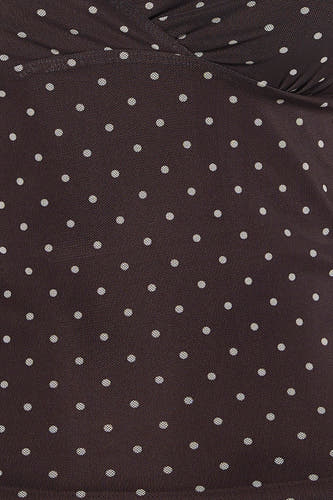 Chemisier marron de JJXX avec pois blancs tissés et plis subtils.