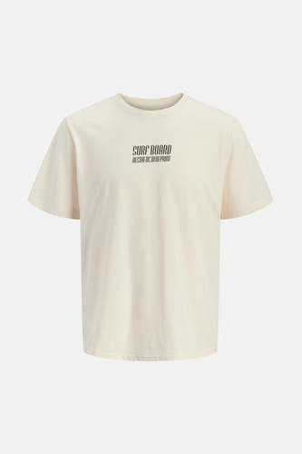 T-shirt écru à manches courtes de JJREBEL, avec imprimé texte noir sur la poitrine.