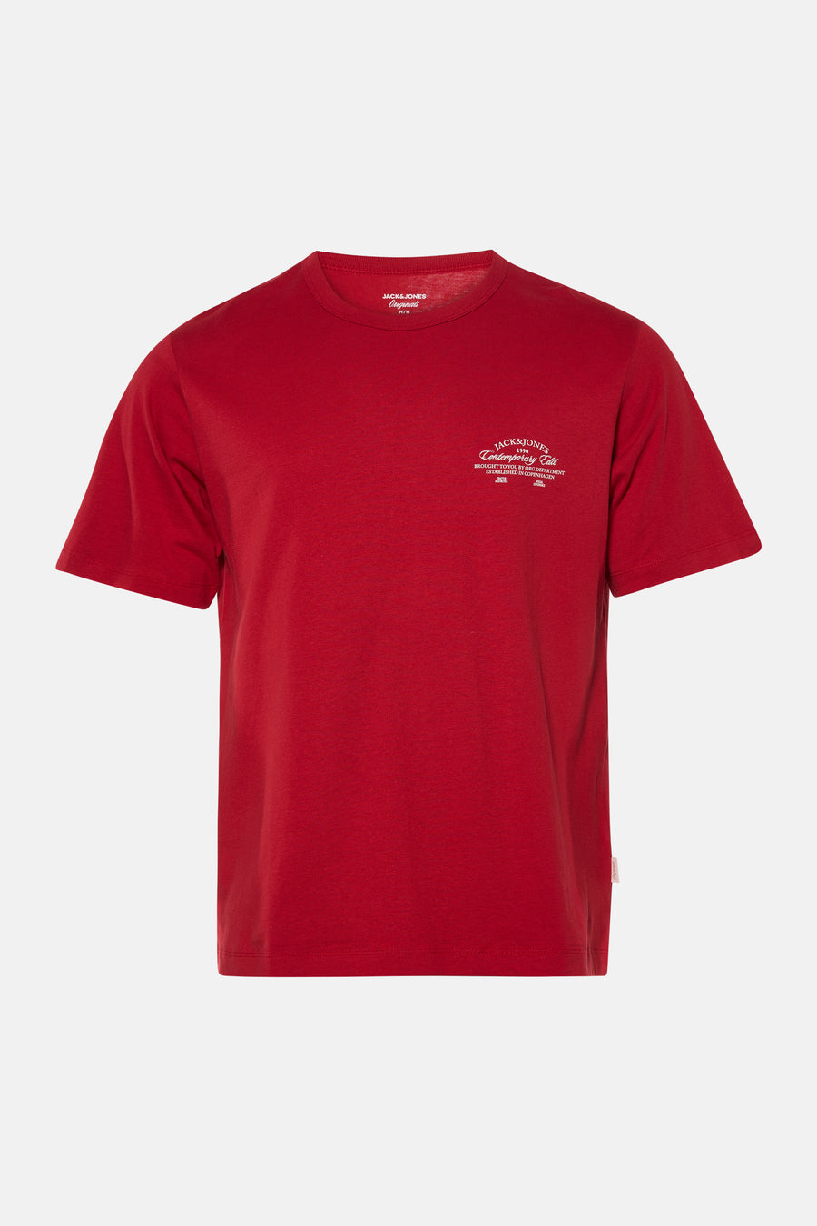 T-shirt rouge à manches courtes de ORIGINALS BY JACK & JONES, couleur unie et col rond, vue arrière.