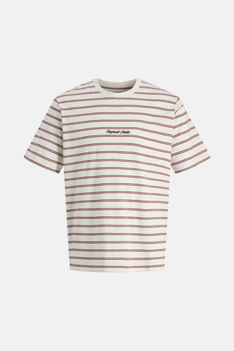 Rood gestreept T-shirt met korte mouwen van ORIGINALS by JACK & JONES, met geborduurde tekst op de borst.