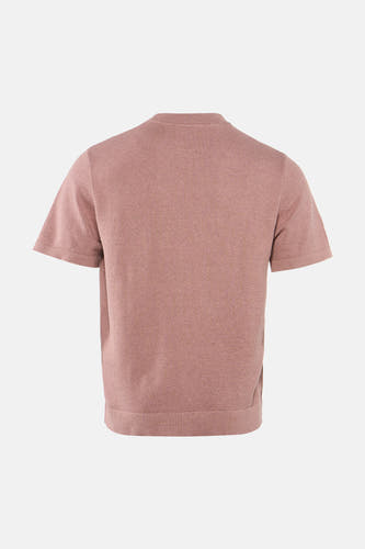 Roze ronde hals pull van PREMIUM by JACK & JONES, achterzijde, fijn gebreid, korte mouwen, strakke pasvorm