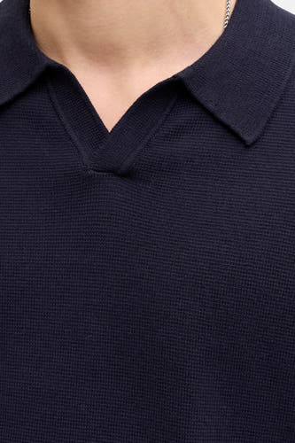 Blauwe polo met korte mouwen van PREMIUM by JACK & JONES, met fijne breistructuur en polokraag.