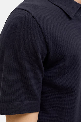 Blauw poloshirt met korte mouwen van PREMIUM by JACK & JONES, met een fijne wafeltextuur.