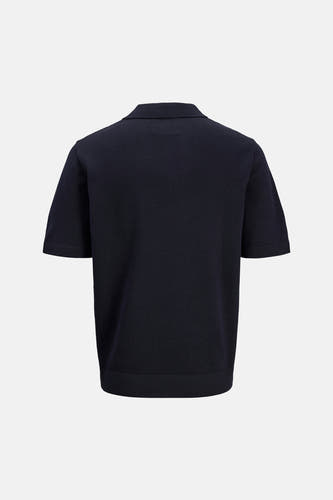 Blauwe polo met korte mouwen van PREMIUM by JACK & JONES, effen breisel.
