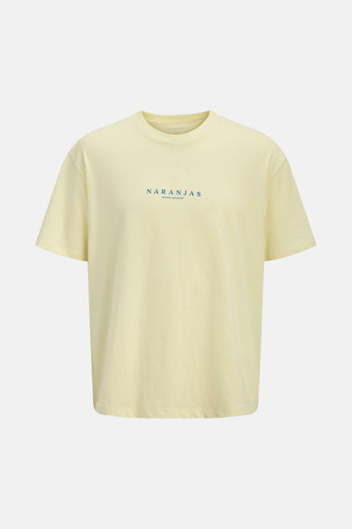 T-shirt jaune à manches courtes d'ORIGINALS BY JACK & JONES, étiquette visible au col.