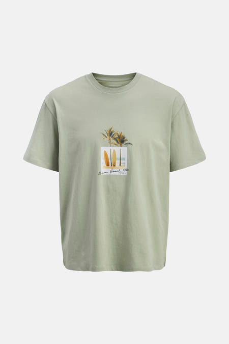 Groen T-shirt met korte mouwen van ORIGINALS BY JACK & JONES, met een foto van Miami Beach.