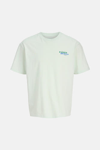 Wit T-shirt met korte mouwen van ORIGINALS BY JACK & JONES, met een blauwgroene print op de borst.