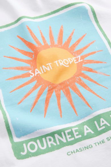 Wit T-shirt met korte mouwen van ORIGINALS BY JACK & JONES, met een Saint Tropez zon print.

